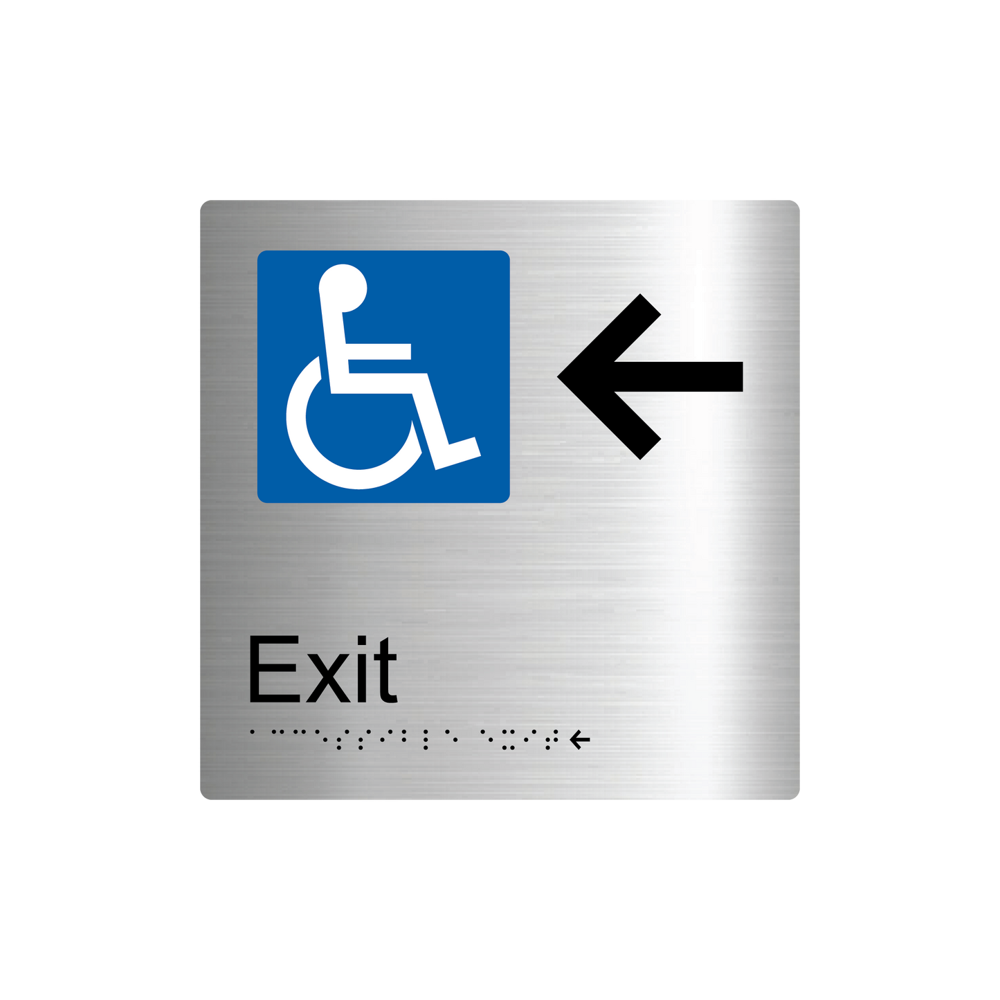 Accessible Exit Left Hand Arrow Braille Sign - AS1428.1 & NCC Compliant