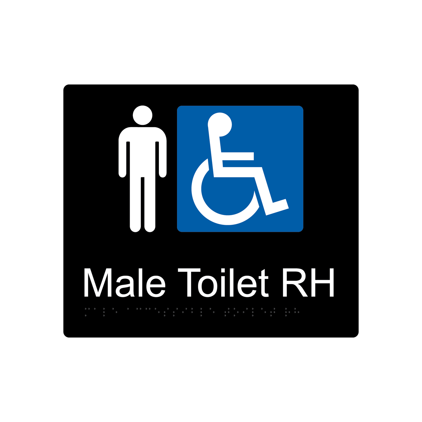 Male Accessible Toilet RH Braille Sign - Black - Express Post Series