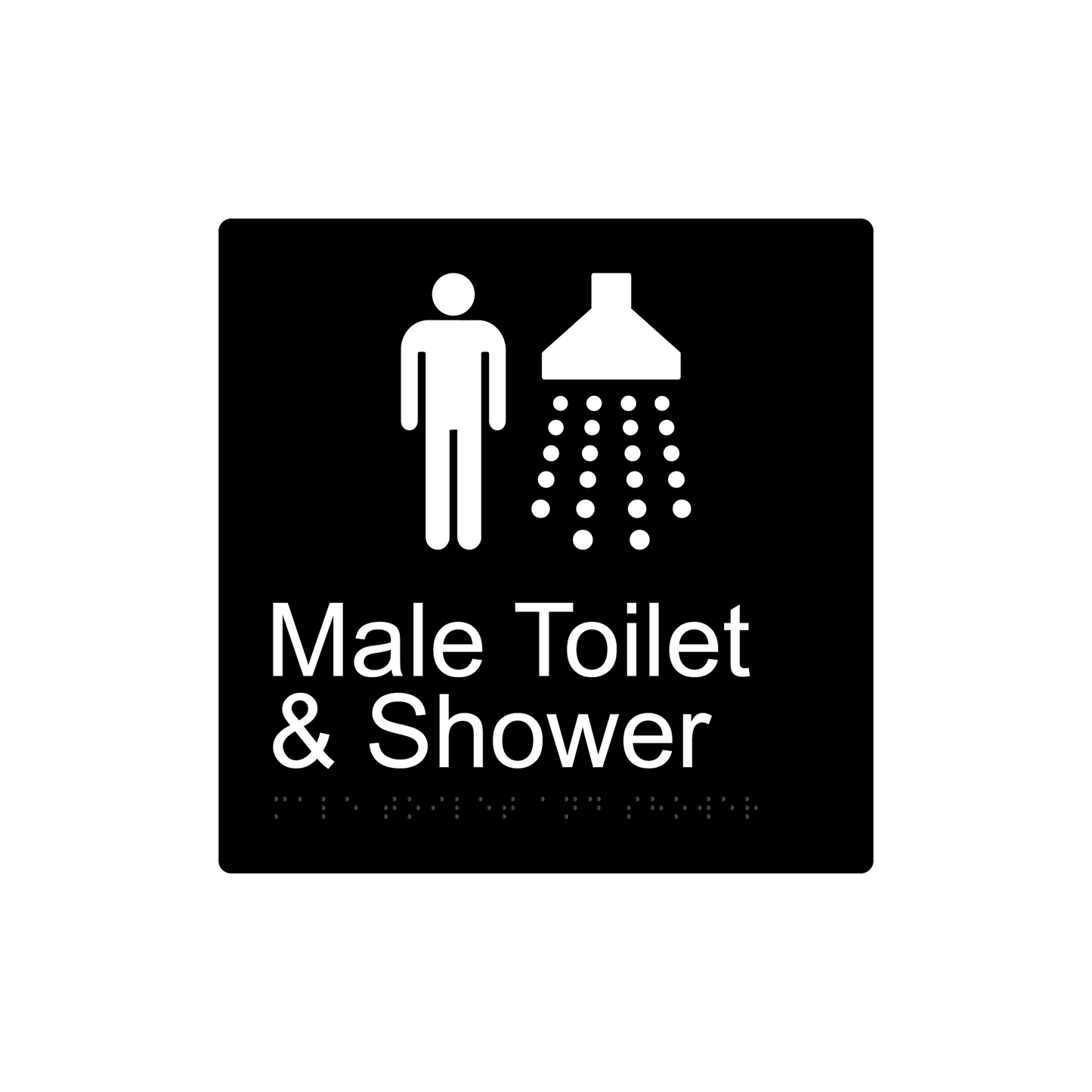 Male Toilet & Shower Braille Sign - Black - Express Post Series