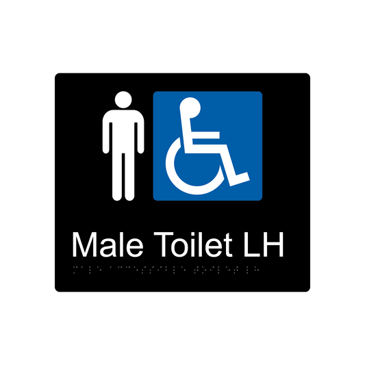 Male Accessible Toilet LH Braille Sign - Black - Express Post Series