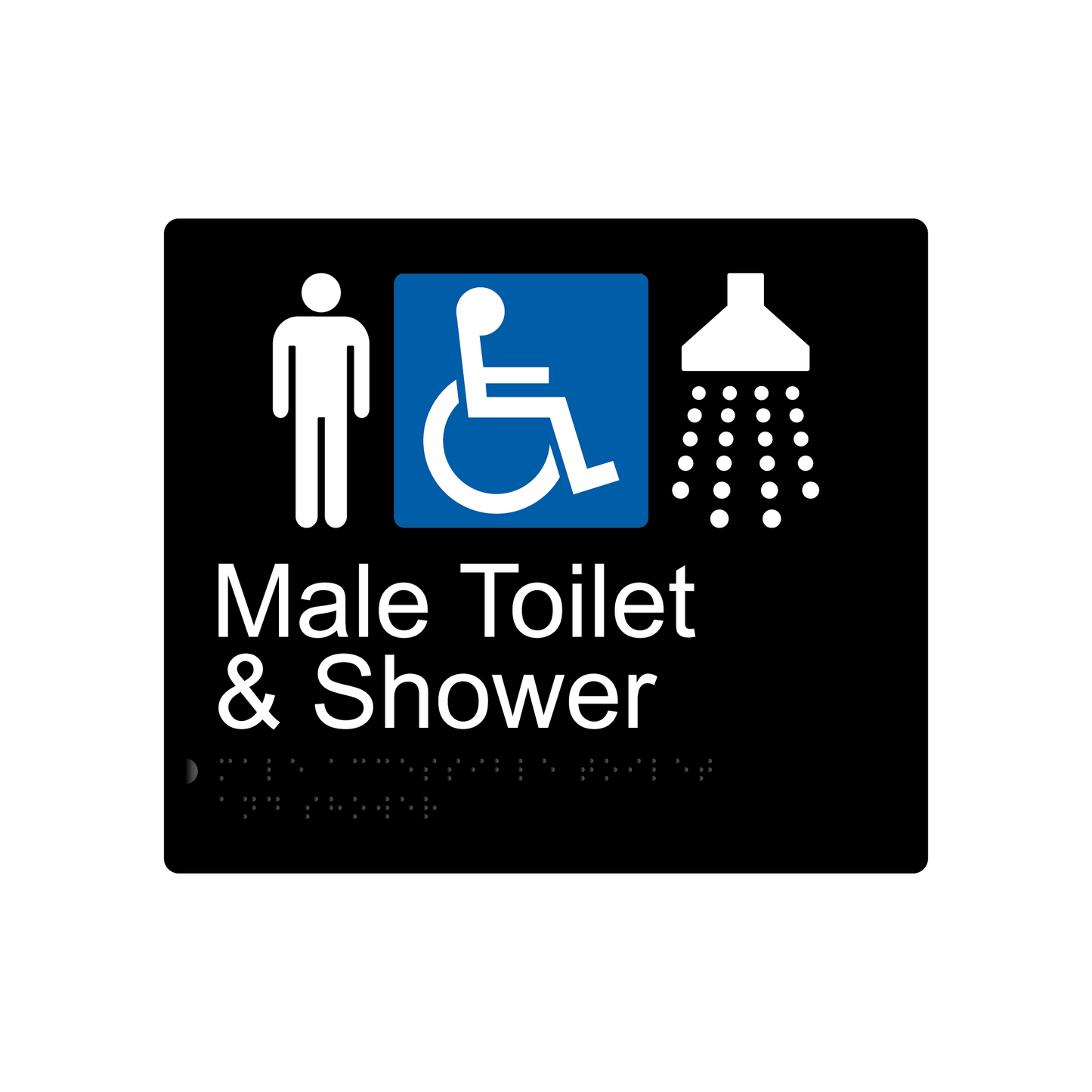 Male Accessible Toilet & Shower Braille Sign - Black - Express Post Series