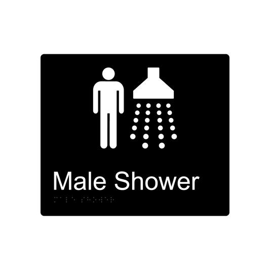 Male Shower Braille Sign - Black - Express Post Series