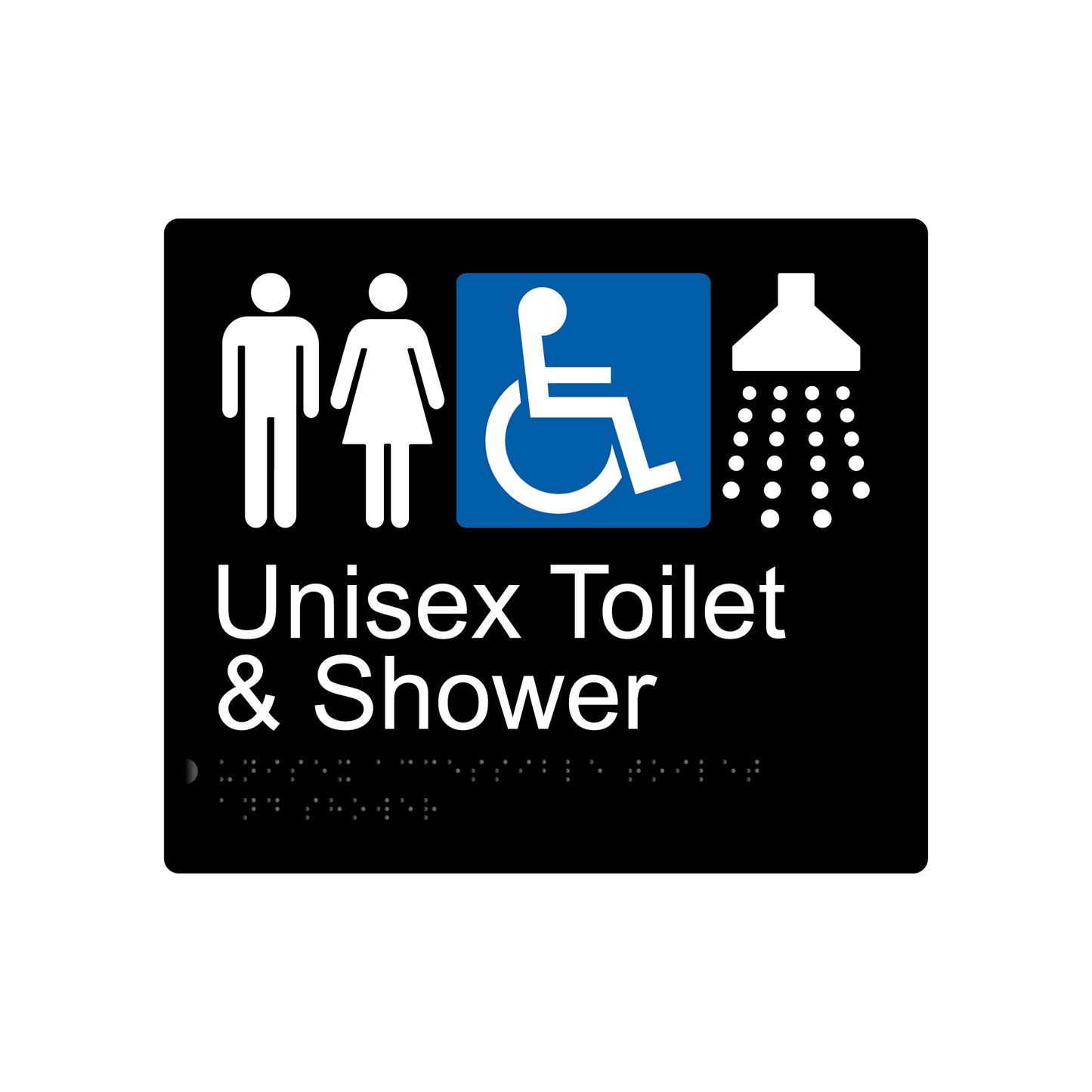 Unisex Accessible Toilet & Shower Braille Sign - Black - Express Post Series